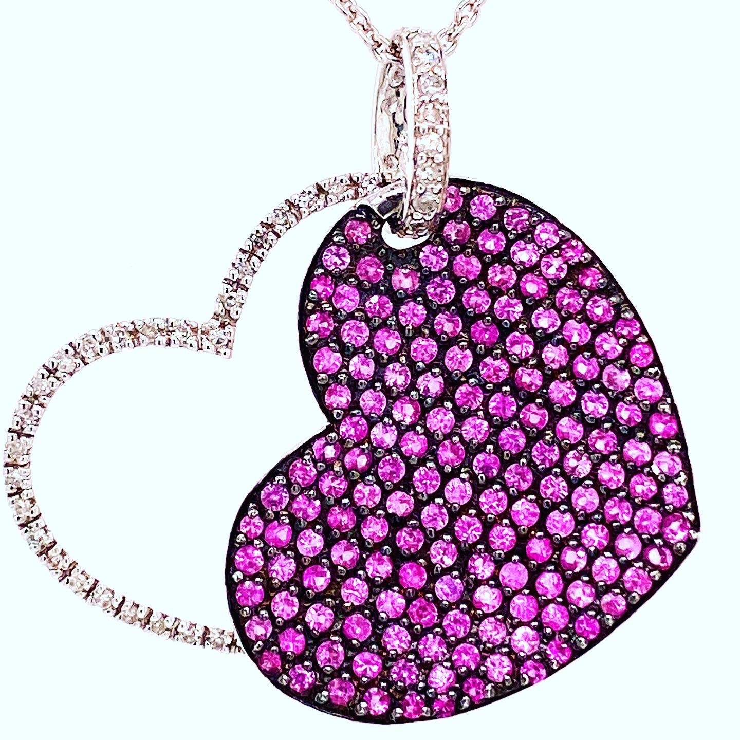 DIAMOND & PINK SAPPHIRE HEART PENDANT  