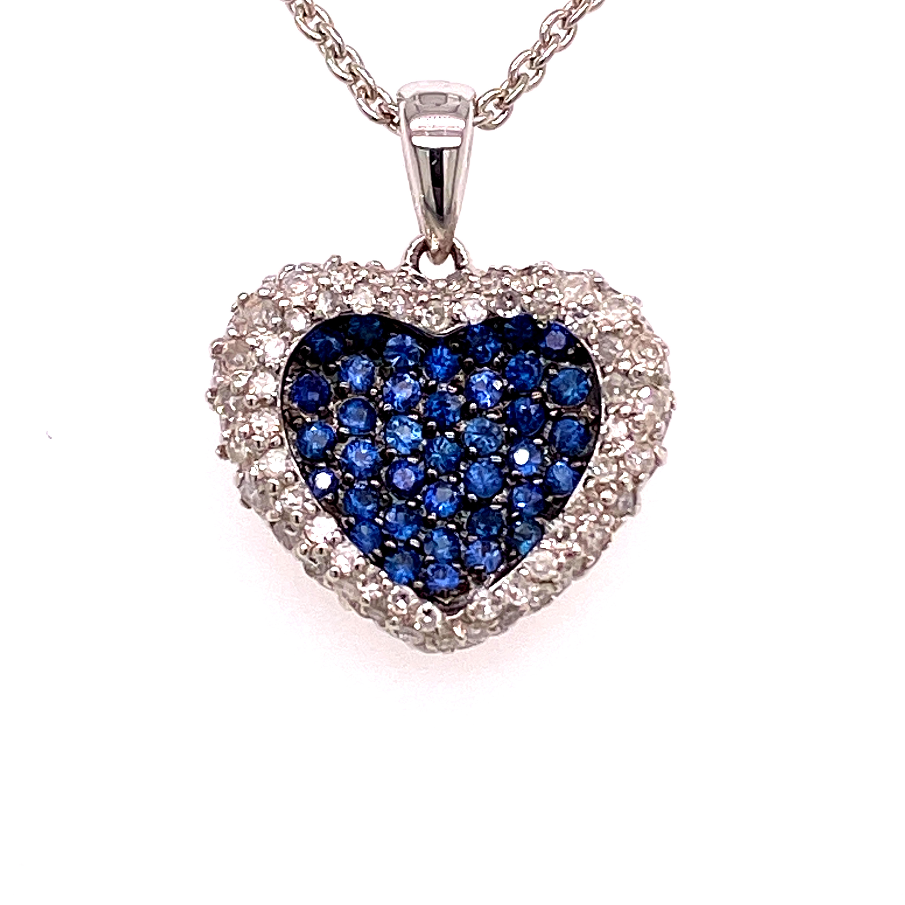 DIAMOND & BLUE SAPPHIRE HEART PENDANT 