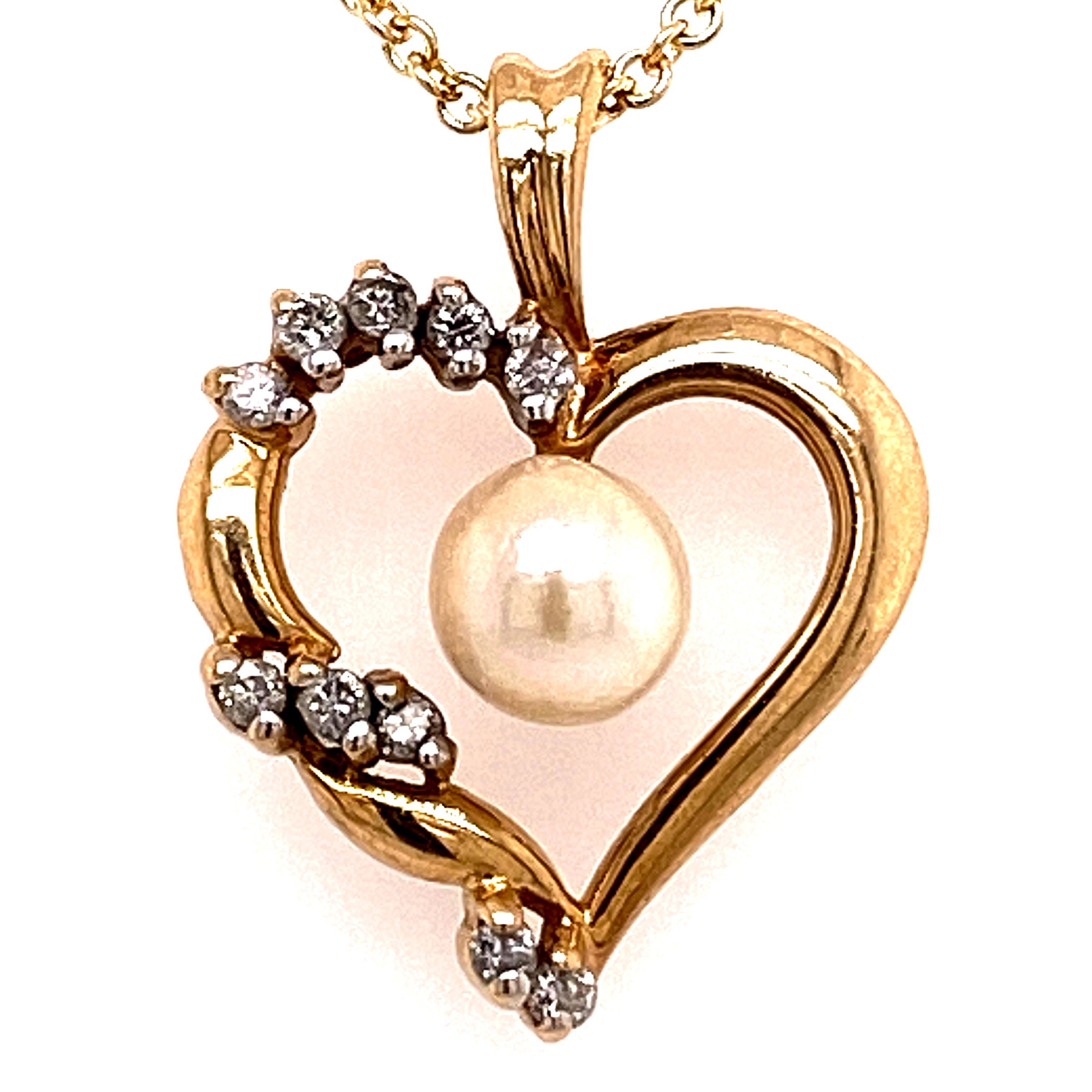 YELLOW GOLD HEART PENDANT WITH PEARL CENTER 