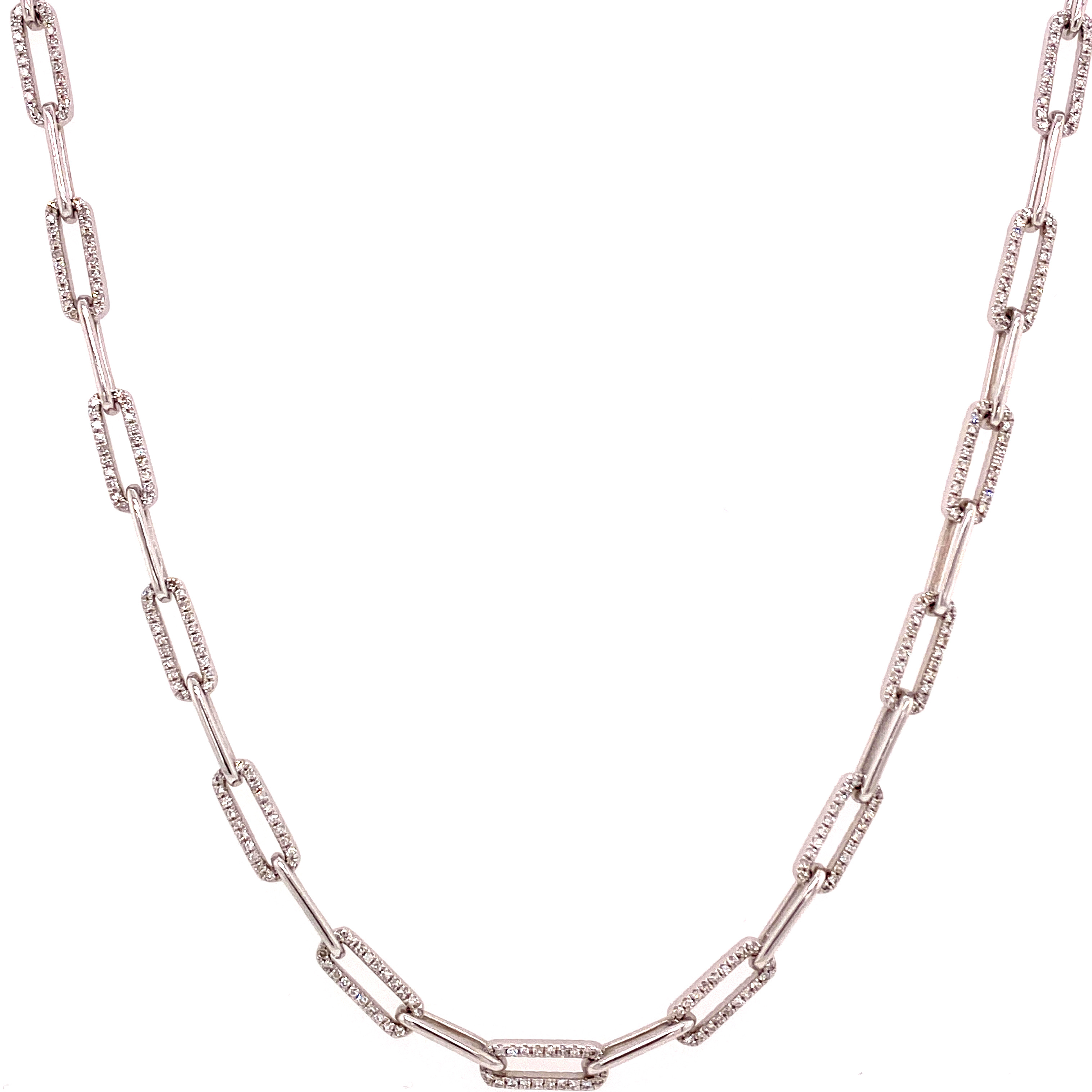 14K WHITE GOLD & DIAMOND ALTERNATING LINK NECKLACE 
